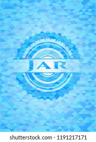 Jar realistic light blue emblem. Mosaic background