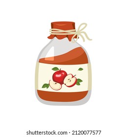 Marmelade aus rotem Apfelmarmelade. Süßes gesundes Essen, leckeres Nachtisch, Geschenk oder Geschenk. Vektorgrafik