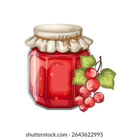 Jar of red currant jam. Hand drawn, isolate on white background, clip art, vector illustration.
