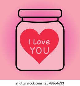 A jar with red hearts and the text I love you Vector illustration.