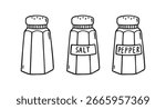  jar for salt or pepper. salt shaker and pepper shaker doodle hand drawn icon. Outline drawing jar for salt or pepper line clipart symbol. Vector illustration