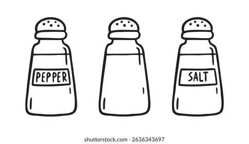  jar for salt or pepper. salt shaker and pepper shaker doodle hand drawn icon. Outline drawing jar for salt or pepper line clipart symbol. Vector illustration