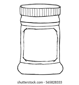 Jar For Sauce, Jam, Jelly, Marmalade, Conserve, Peanut Butter With Empty Label. Hand Drawn Sketchy Illustration.