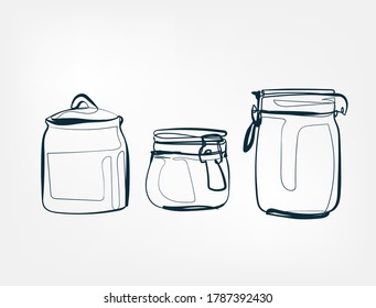 jar set vector one line art isolated illustration