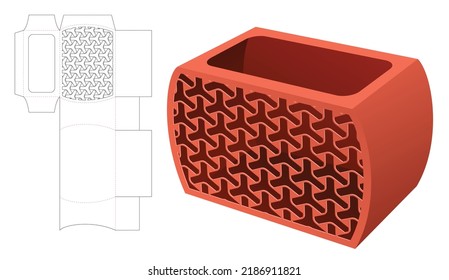 Jar shaped bowl with stenciled Japanese pattern die cut template and 3D mockup