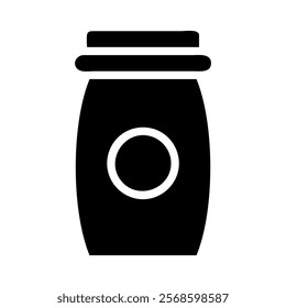 Jar silhouette with a circle label. Concept of storage, container, and packaging.