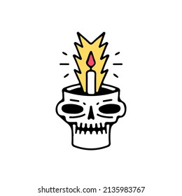 Jar skull head and candle, illustration for t-shirt, street wear, sticker, or apparel merchandise. With retro, and cartoon style.