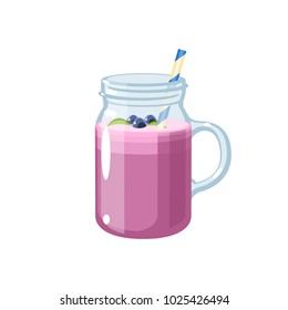 Jar of smoothie with straw. Vector illustration cartoon flat icon isolated on white.
