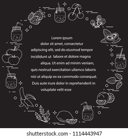 Jar with smoothies and ingredients for making smoothie. Healthy eating habits. Easy cooking process.