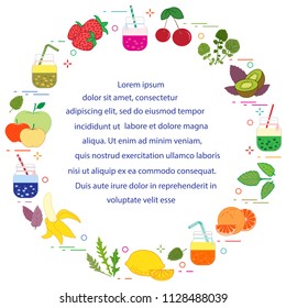 Jar with smoothies and ingredients for making smoothie. Healthy eating habits. Easy cooking process.