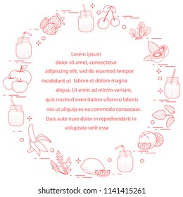 Jar with smoothies and ingredients for making smoothie. Healthy eating habits. Easy cooking process.