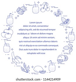 Jar with smoothies and ingredients for making smoothie. Healthy eating habits. Easy cooking process.