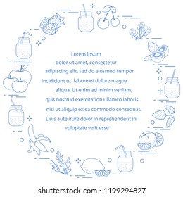 Jar with smoothies and ingredients for making smoothie. Healthy eating habits. Easy cooking process.