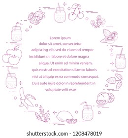 Jar with smoothies and ingredients for making smoothie. Healthy eating habits. Easy cooking process.