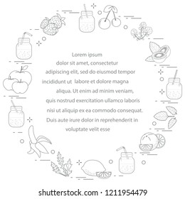 Jar with smoothies and ingredients for making smoothie. Healthy eating habits. Easy cooking process.