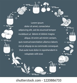 Jar with smoothies and ingredients for making smoothie. Healthy eating habits. Easy cooking process.