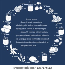 Jar with smoothies and ingredients for making smoothie. Healthy eating habits. Easy cooking process.