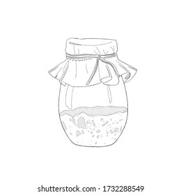 A jar with sourdough monochrome illustration vector. Sourdough bread food sketch separated on white. Food illustration series.