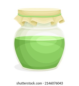 Jar of spirulina healthy drink. Organic dietary supplement, antioxidant superfood vector illustration