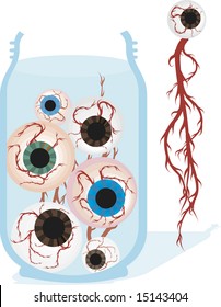 Jar of spooky eyeballs and veins. No gradients.