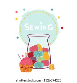 jar of spools of thread