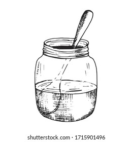 jar with spoon and jam drawing. isolated vector sketch icon