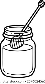 Jar with spoon and jam drawing isolated vector sketch icon