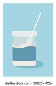 Jar and spoon. Vector. Hand-drawn cartoon drawing. For web design and collage on culinary theme. 