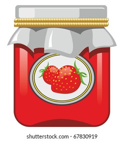 Jar of strawberry jam and strawberry