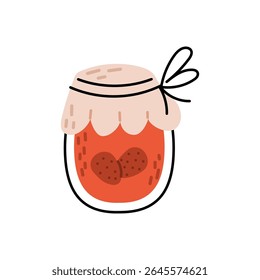 Pote de geleia de morango. Ilustração de vetor plano isolada em fundo branco.