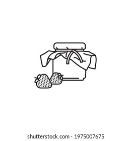 jar of strawberry jam and fruits vector line icon for Canning Day on October 23
