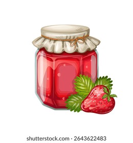 Jar of strawberry jam. Hand drawn, isolate on white background, clip art, vector illustration.