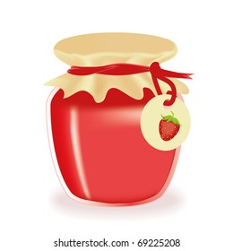 Jar of strawberry jam isolated