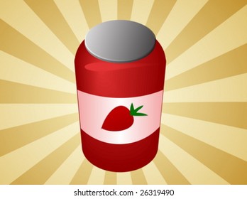 Jar of strawberry jam with label  illustration