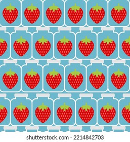 Jar with strawberry jam Pattern seamless. Vector texture