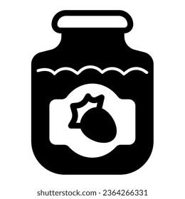 Jar del icono sólido de mermelada de fresa, concepto de desayuno inglés, signo vector de mermelada de fresa sobre fondo blanco, tarro de estilo de glifo de mermelada para el concepto móvil y diseño web. Gráficos vectoriales