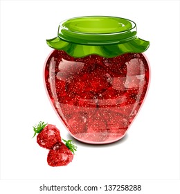 Jar of strawberry jam. Vector illustration