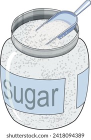 A jar of sugar with a spoon