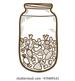 Jar of sweets. Hand drawn illustration. Element for your design.