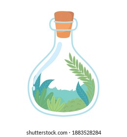 jar terrarium leaves greenery nature icon white background vector illustration