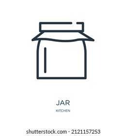 Icono de línea delgada de jarra. colección, iconos lineales del contenedor del concepto de cocina signo de contorno aislado. Elemento de símbolo de ilustración vectorial para diseño web y aplicaciones.