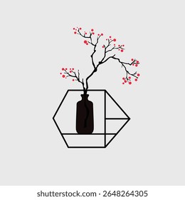 Jar With Tree Line Art Vector