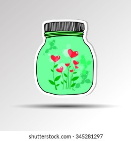 jar vector design wedding retro vintage template save doodle label bouquet drawing heart butterfly