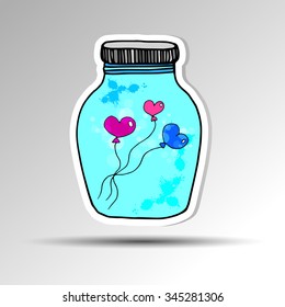 jar vector design wedding retro vintage template save doodle label bouquet drawing heart butterfly