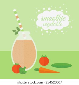 Jar with vegetable smoothie on a table. Vector illustration