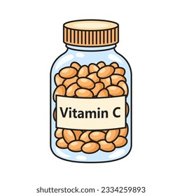 jar of vitamin C pills schematic vector illustration. Medical science educational illustration