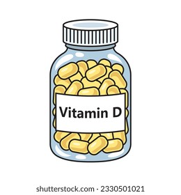 jar of vitamin D pills schematic vector illustration. Medical science educational illustration