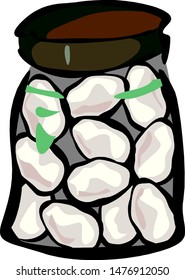 Jar with white pills isolated on a white table.