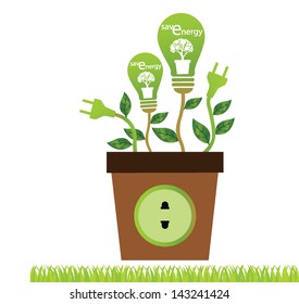 Jardiniere. Plug socket. Green concepts save energy. Save world vector illustration.