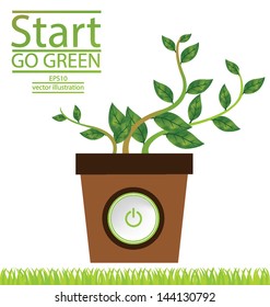 Jardiniere. Start button. Go green. Save world. vector illustration.